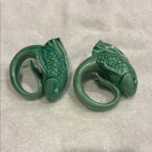 Pottery Barn 2 Green Koi Fish Napkin Rings Vintage Before 2000